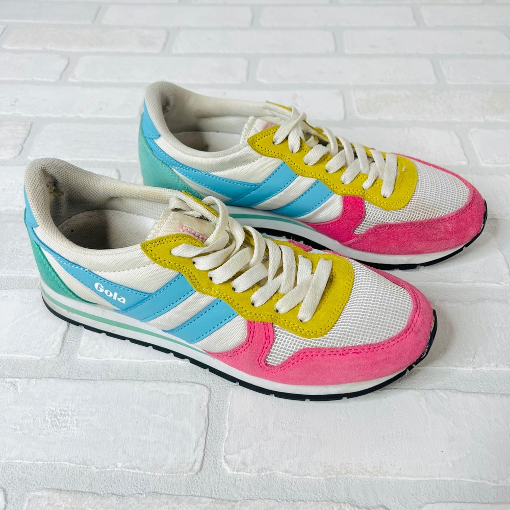 Gola Daytona Multi Color Retro Suede Mesh Sneakers CLA592 Pink Yellow Blue 7